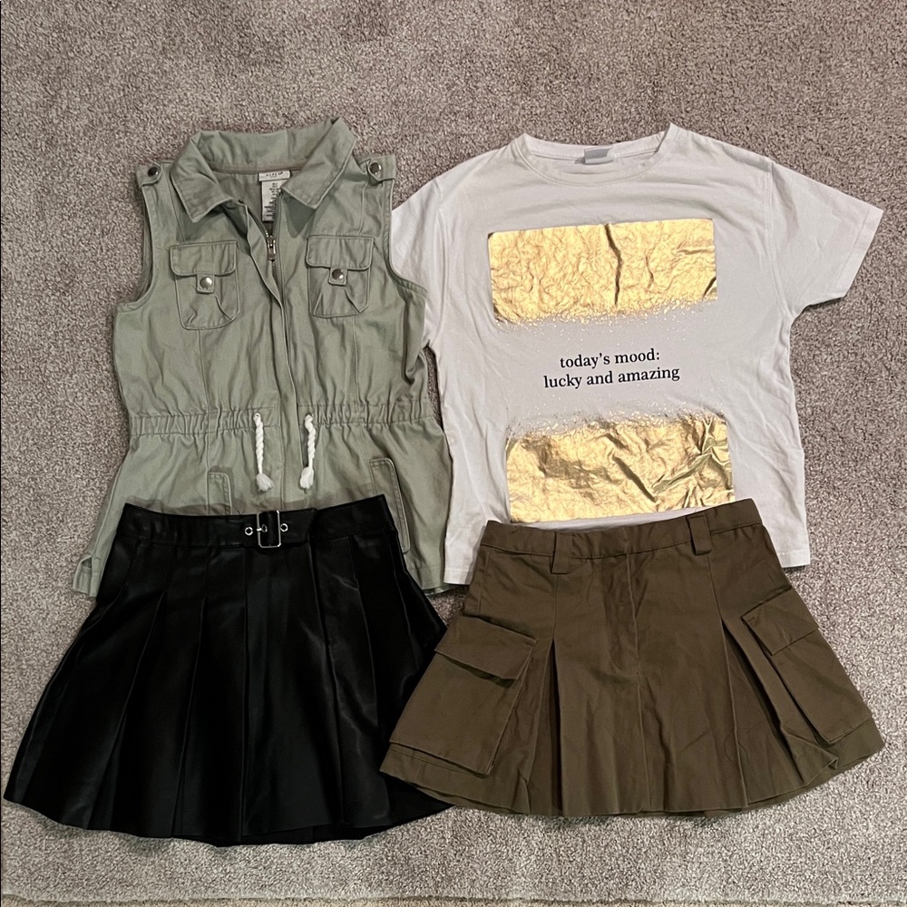 Girls Chic Vest and Tee with Skirt Duo